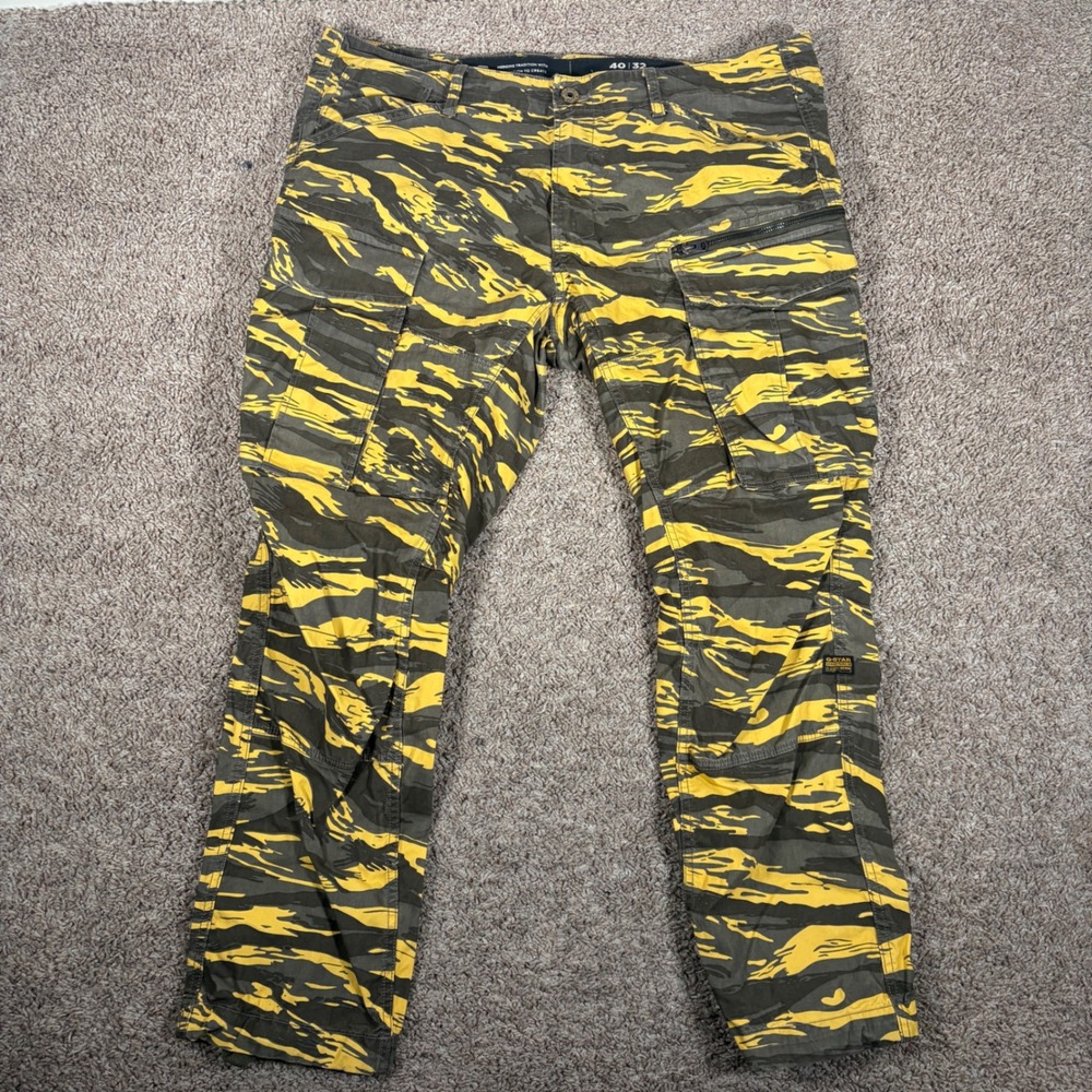 G-Star Raw Rovic Zip 3D Regular Tapered Cargo Pants Yellow Tiger Stripe 40x32